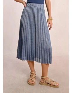 Falda midi plisada en tejido brillante
