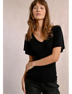 Jersey de manga corta detalle pliegues y lazada