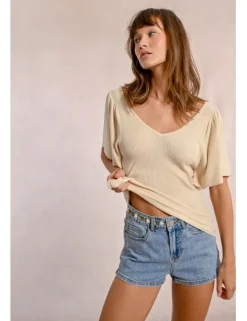 Jersey de manga corta detalle pliegues y lazada