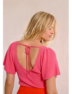 Jersey de manga corta detalle pliegues y lazada