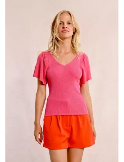 Jersey de manga corta detalle pliegues y lazada