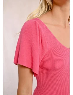 Jersey de manga corta detalle pliegues y lazada