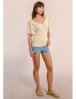 Jersey de manga corta detalle pliegues y lazada