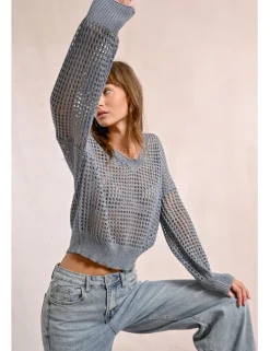 Jersey de manga larga en tejido crochet