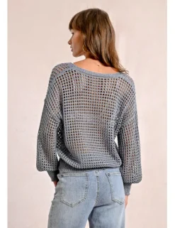 Jersey de manga larga en tejido crochet