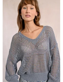 Jersey de manga larga en tejido crochet