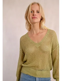Jersey de manga larga en tejido crochet