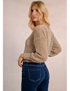 Jersey de manga larga en tejido crochet