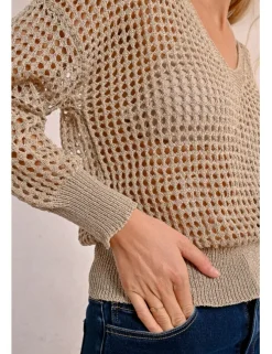 Jersey de manga larga en tejido crochet