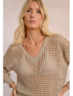 Jersey de manga larga en tejido crochet