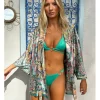 Kimono de manga larga con lazada y estampado
