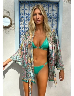 Kimono de manga larga con lazada y estampado