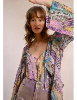 Kimono de manga larga con lazada y estampado