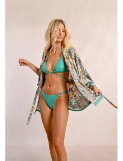 Kimono de manga larga con lazada y estampado