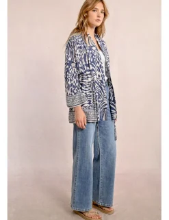 Kimono de manga larga con lazada y estampado
