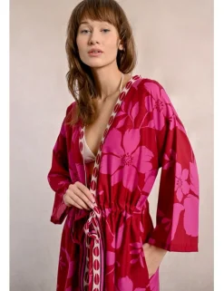 Kimono largo con estampado y lazada