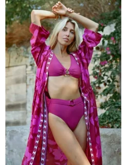 Kimono largo con estampado y lazada