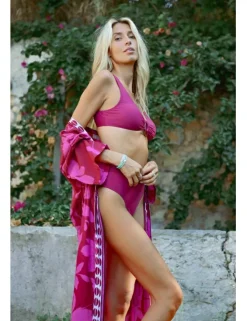 Kimono largo con estampado y lazada