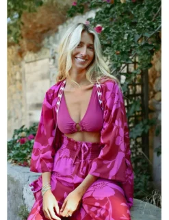 Kimono largo con estampado y lazada