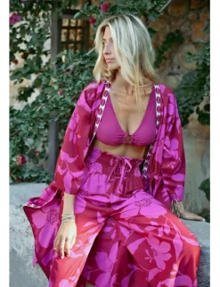 Kimono largo con estampado y lazada
