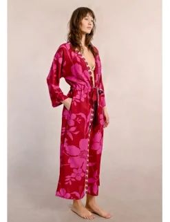 Kimono largo con estampado y lazada