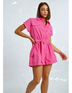 Mono de manga corta con bolsillos y lazada