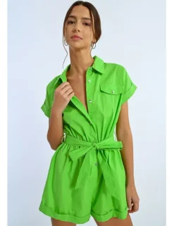 Mono de manga corta con bolsillos y lazada