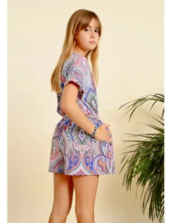 Mono de manga corta con estampado y lazada
