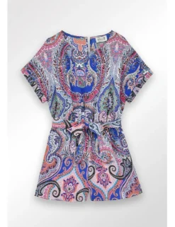 Mono de manga corta con estampado y lazada