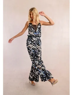 Pantalón largo con estampado y pliegues