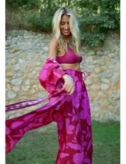Pantalón largo con estampado y lazada
