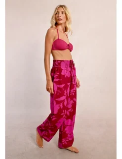 Pantalón largo con estampado y lazada