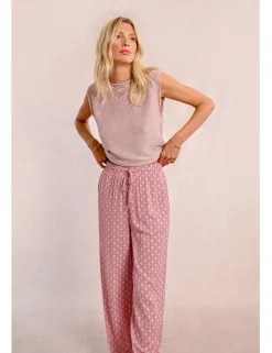 Pantalón largo con estampado y lazada