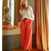 Pantalón largo con lazada y pliegues