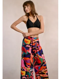 Pantalón largo con lazada y estampado
