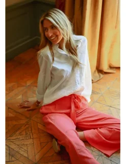 Pantalón largo con lazada y pliegues