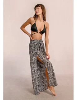 Pantalón largo con lazada y estampado