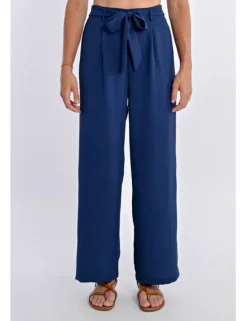 Pantalón largo con lazada y pliegues