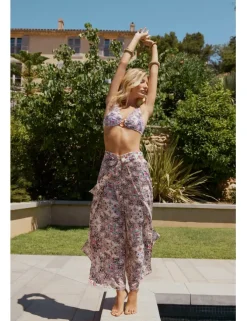 Pantalón largo con lazada y estampado