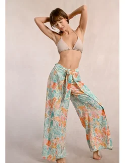 Pantalón largo con lazada y estampado