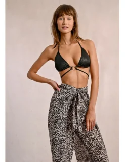 Pantalón largo con lazada y estampado
