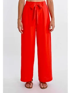 Pantalón largo con lazada y pliegues