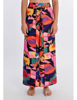 Pantalón largo con lazada y estampado