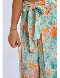 Pantalón largo con lazada y estampado