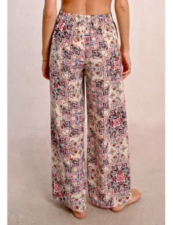 Pantalón largo con lazada y estampado