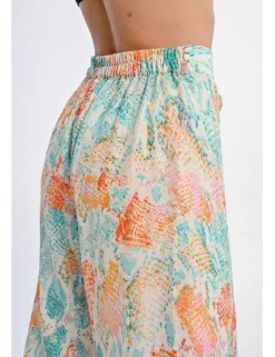 Pantalón largo con lazada y estampado