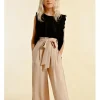 Pantalón largo con pliegues y lazada