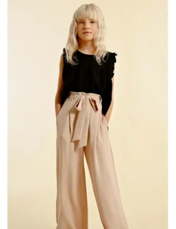 Pantalón largo con pliegues y lazada