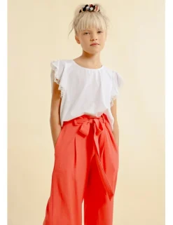 Pantalón largo con pliegues y lazada