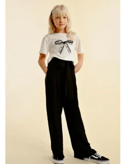 Pantalón largo con pliegues y lazada
